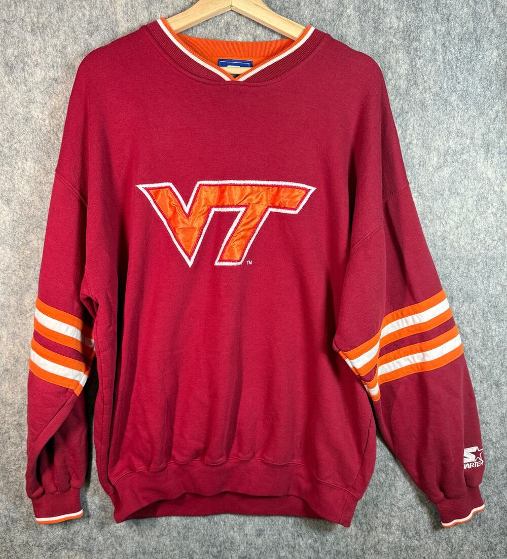 Vintage 90s Starter Virginia Tech Mens XL Crewneck Sweatshirt Chest Logo NCAA